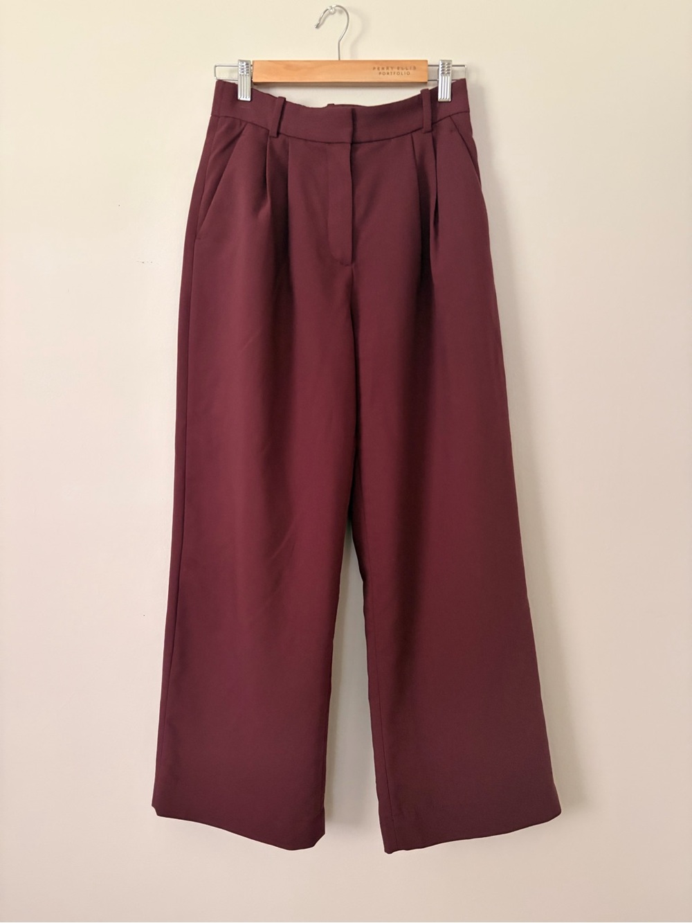 Abercrombie & Fitch Curve Love Sloane Wide-Leg Trousers in Deep Burgundy